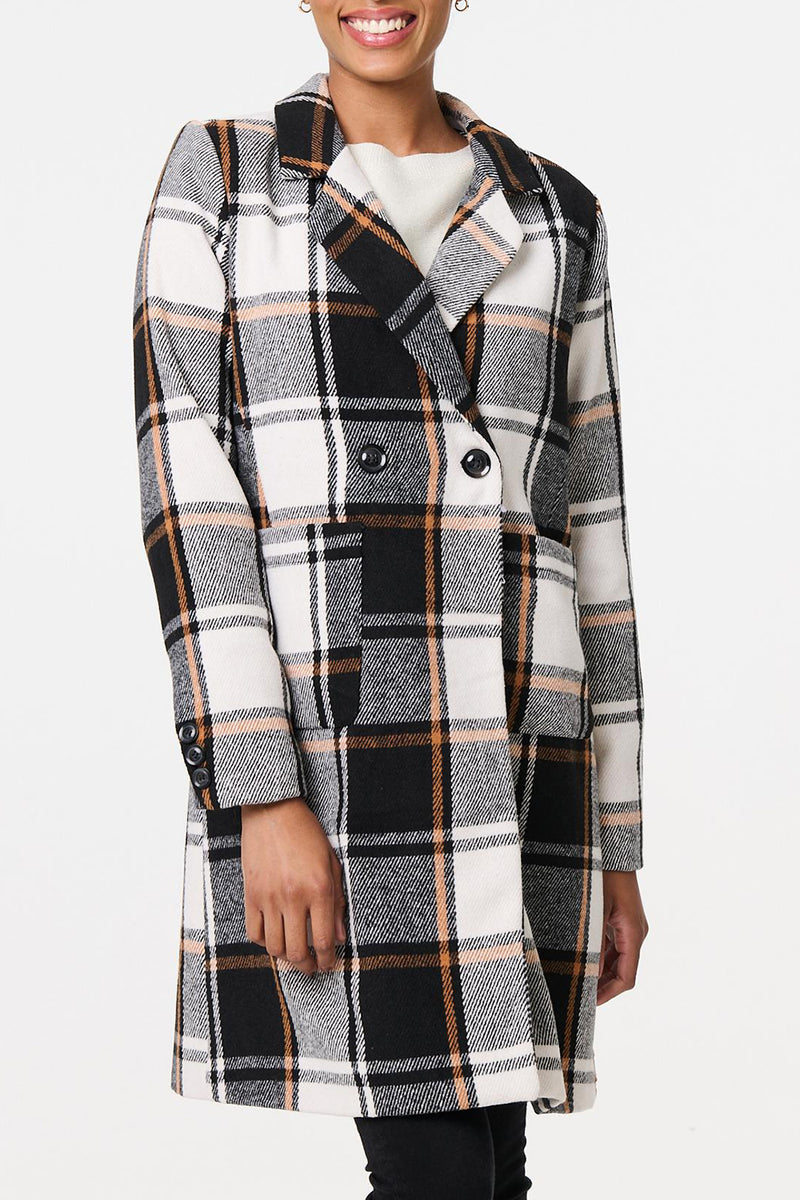MULTI BLACK | Checked Button Front Trench Coat