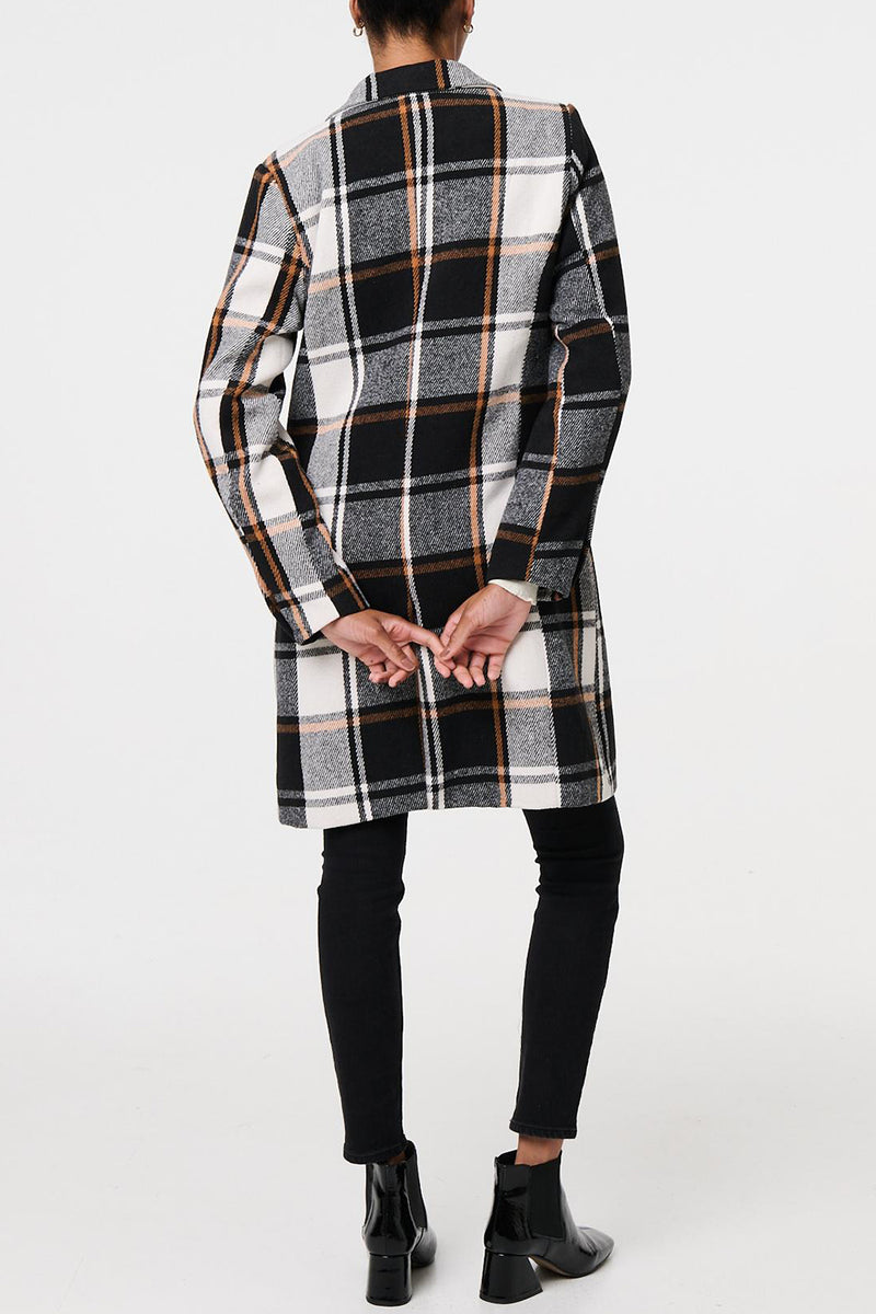 MULTI BLACK | Checked Button Front Trench Coat