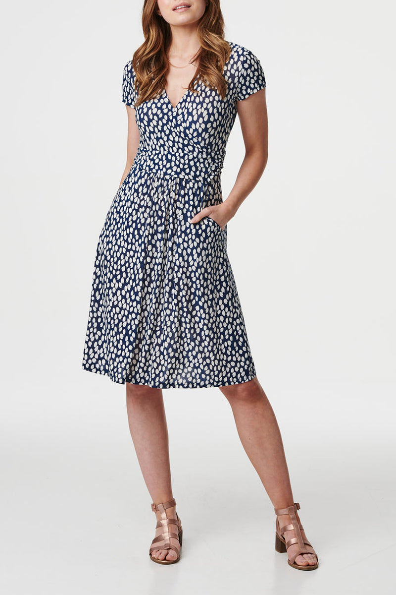 NAVY | Leaf Print Tie Waist Knee Length Dress