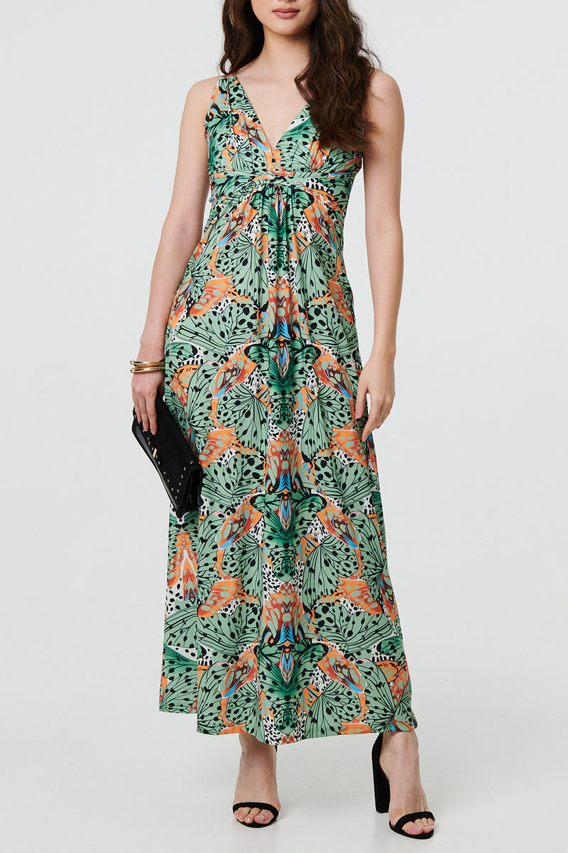 GREEN | Tropical Print Empire Maxi Dress
