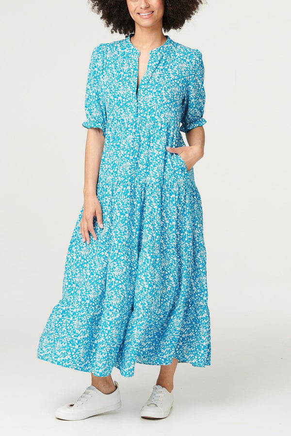Blue | Ditsy Floral Maxi Smock Dress