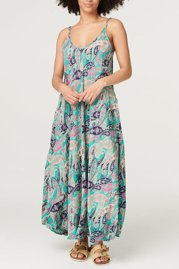 MULTI GREEN | Paisley Sleeveless Sun Dress
