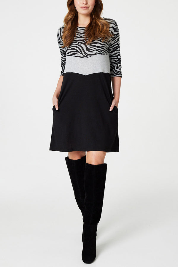 Multi black | Zebra Colour Block Mini Dress