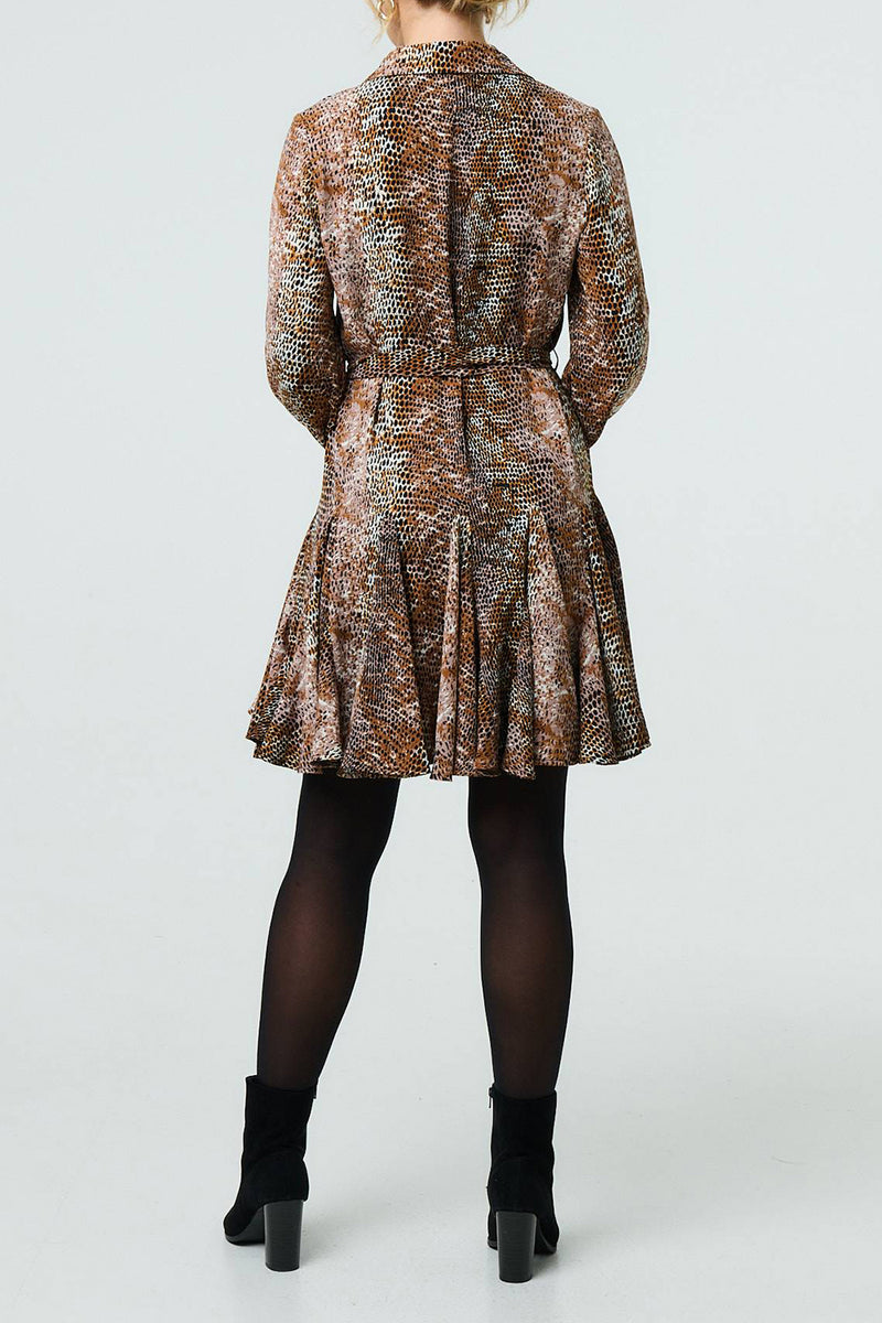 MULTIROWN | Snake Print Pleated Mini Shirt Dress