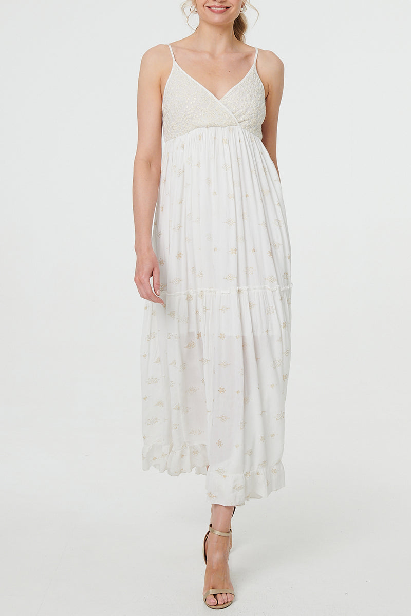 WHITE | Embellished Cami Strap Empire Maxi Dress