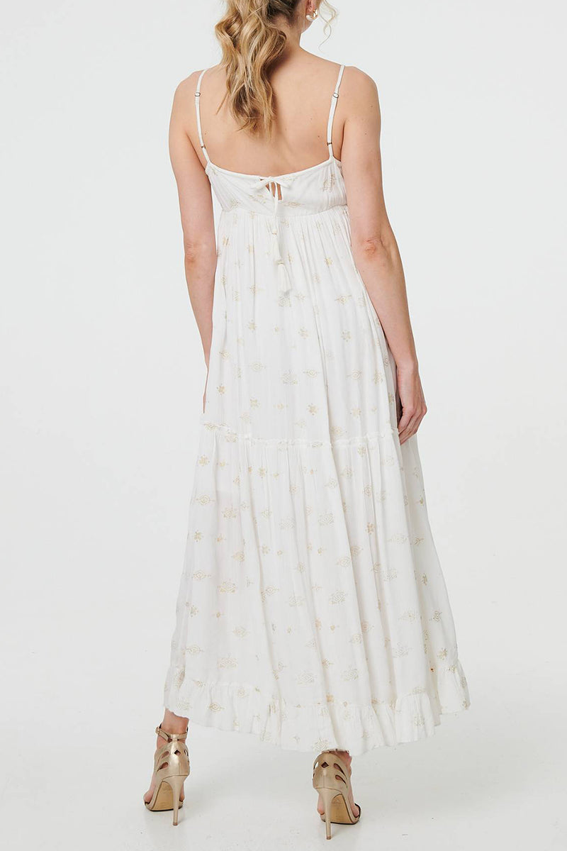 WHITE | Embellished Cami Strap Empire Maxi Dress