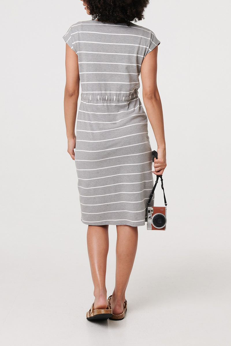 GREY | Striped Relaxed Knee Length Dress