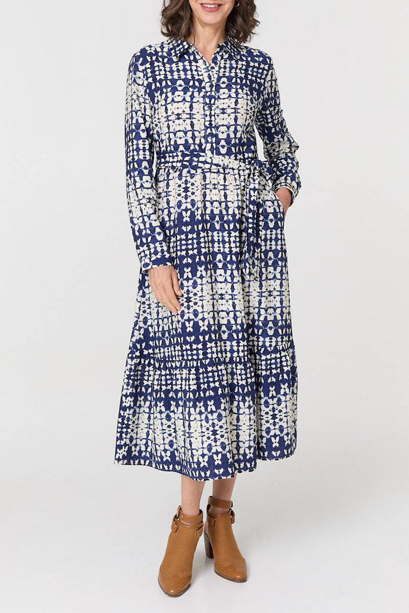 NAVY | Printed Long Sleeve Shirt Dress