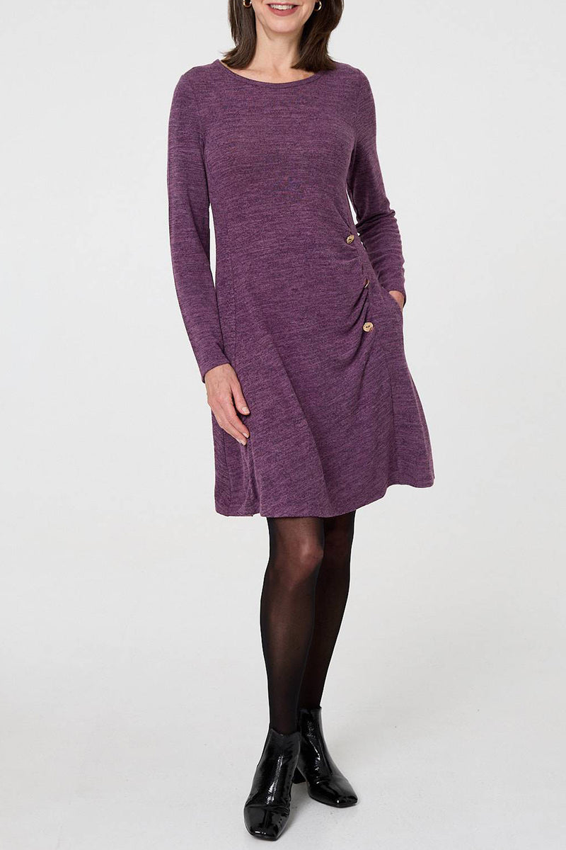 PURPLE | Ruched Detail Relaxed Short Skater Dress