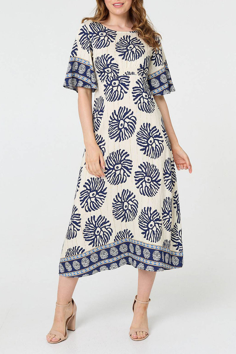 NAVY | Floral 1/2 Sleeve Empire Midi Dress