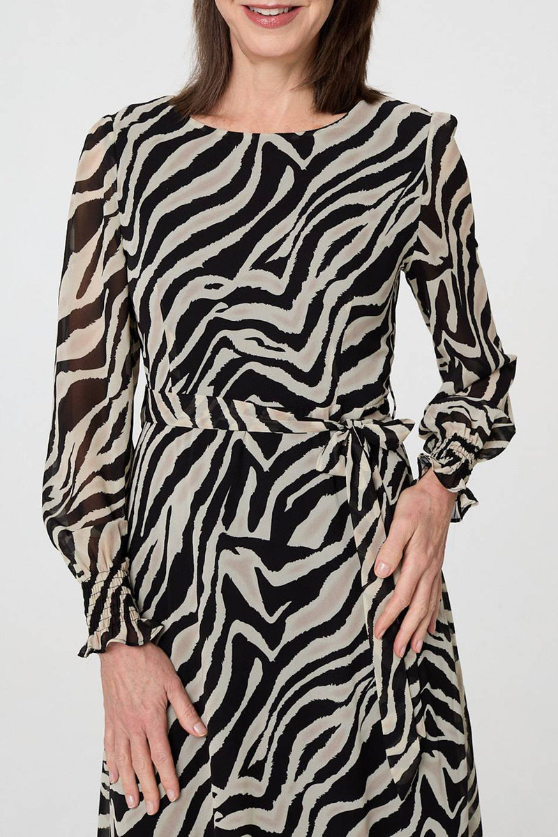 MULTI BLACK | Animal Print Semi Sheer Maxi Dress