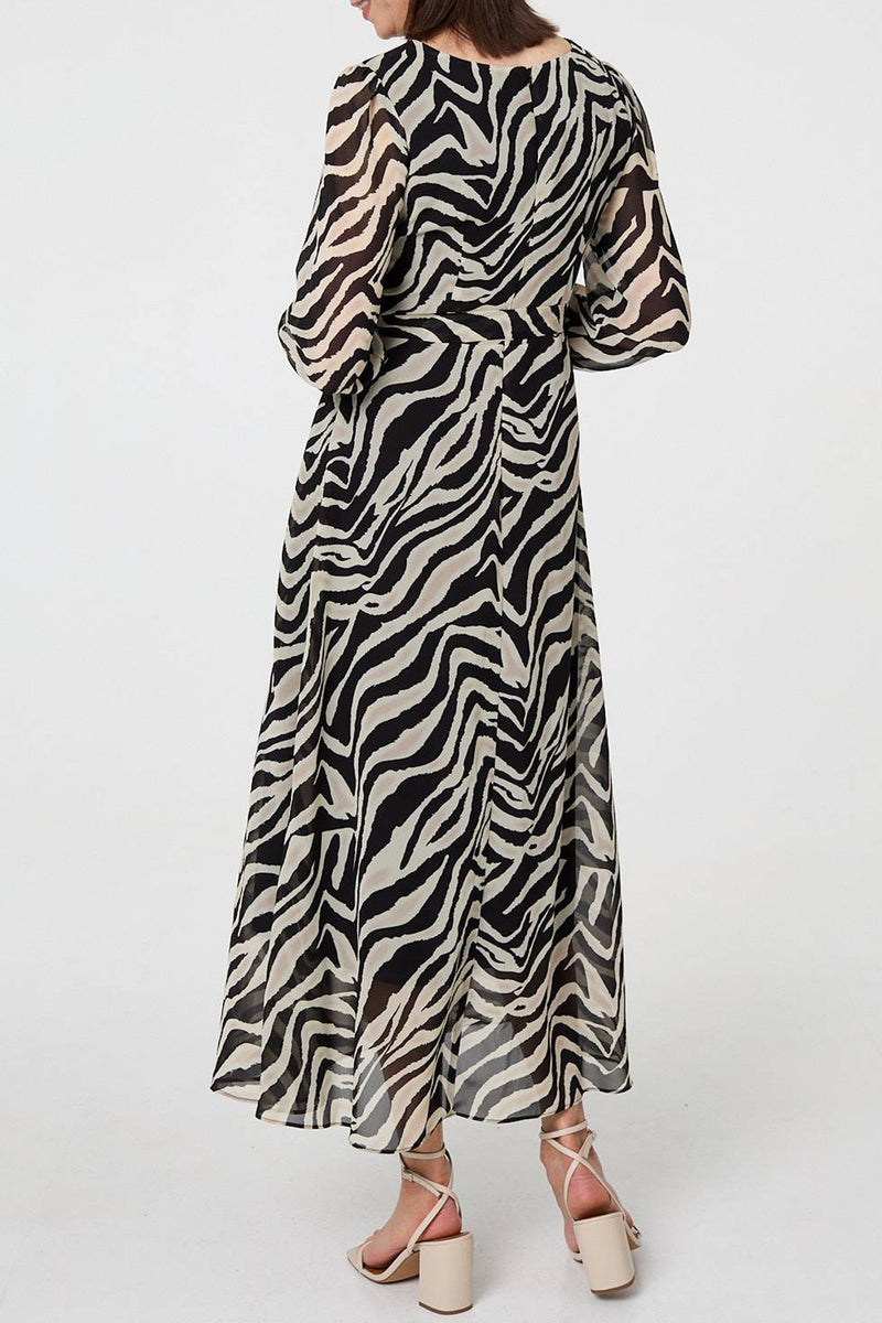 MULTI BLACK | Animal Print Semi Sheer Maxi Dress