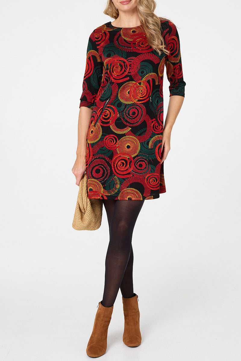 ORANGE | Abstract 3/4 Sleeve Short Shift Dress