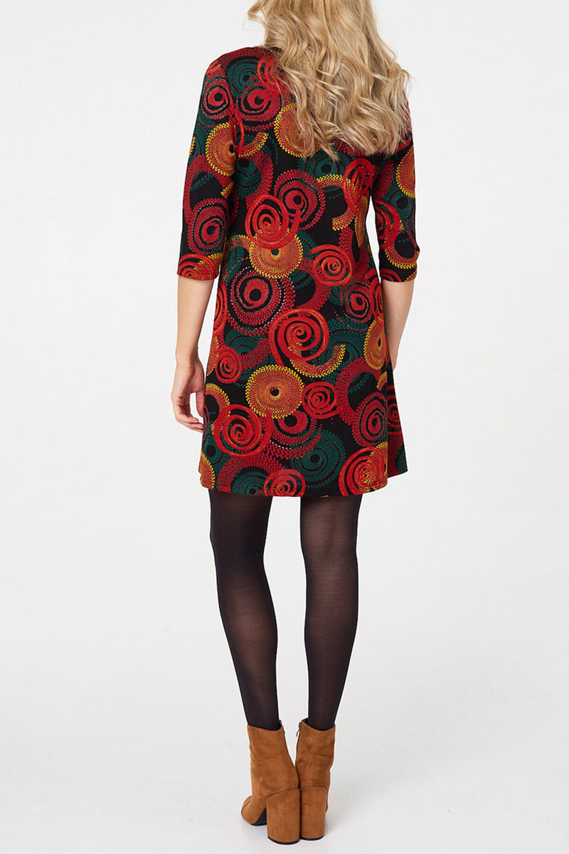 ORANGE | Abstract 3/4 Sleeve Short Shift Dress