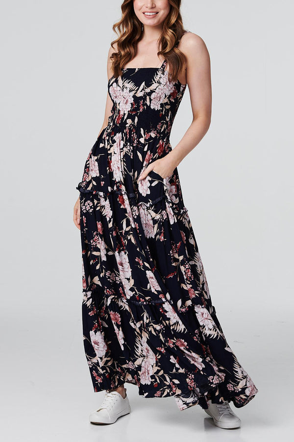 Multi Navy | Floral Sleeveless Maxi Dress