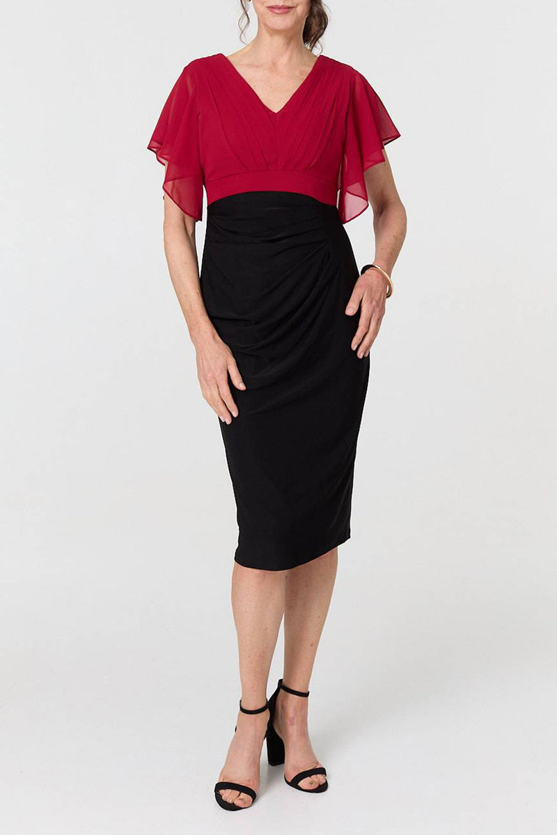 RED| Colour Block V-Neck Fitted Dress