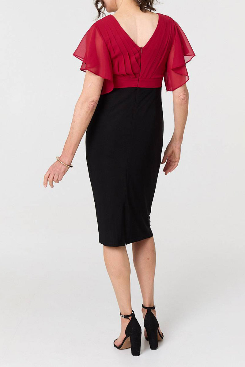 RED| Colour Block V-Neck Fitted Dress