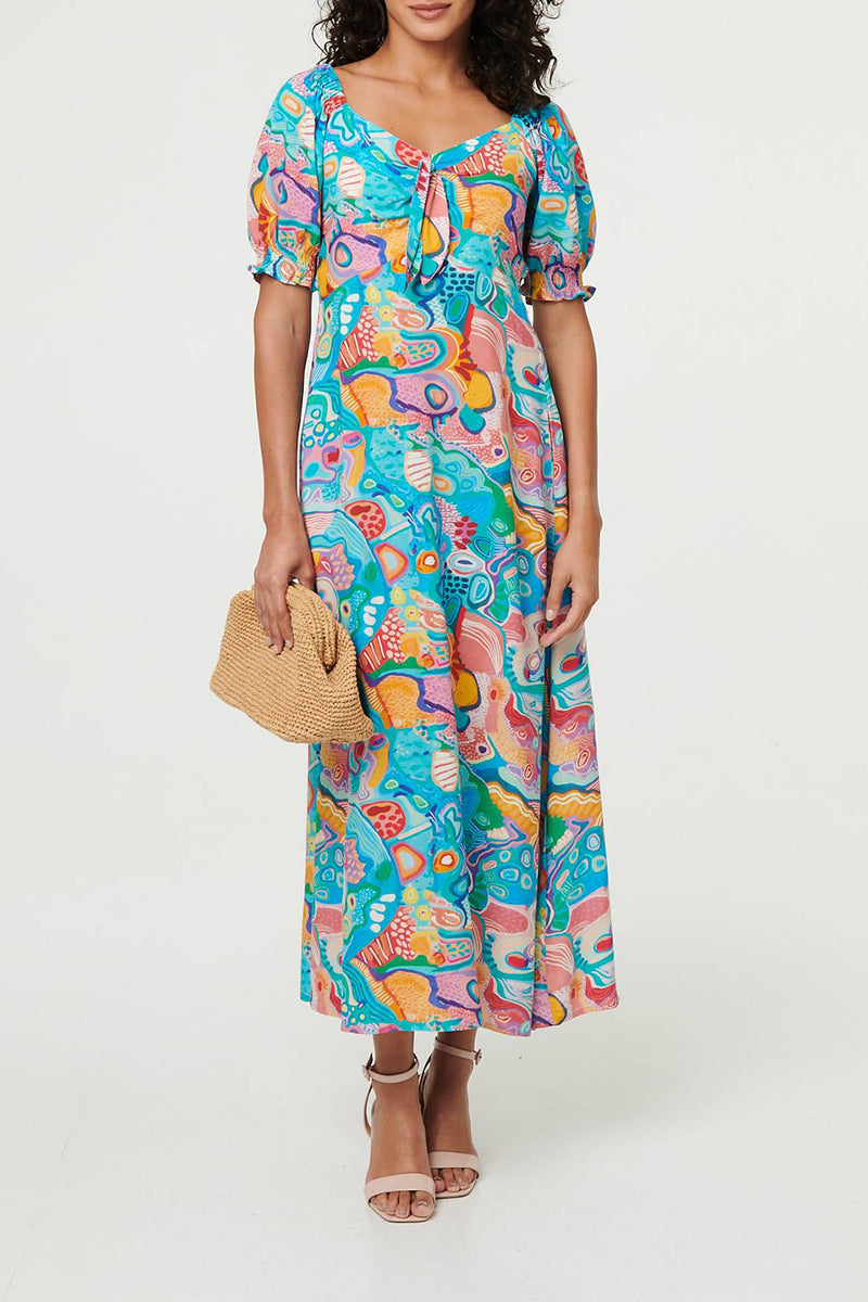 BLUE | Abstract Puff 1/2 Sleeve Maxi Dress