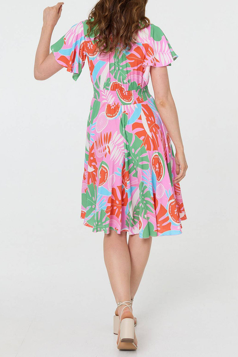 PINK | Abstract Angel Sleeve Knee Length Dress