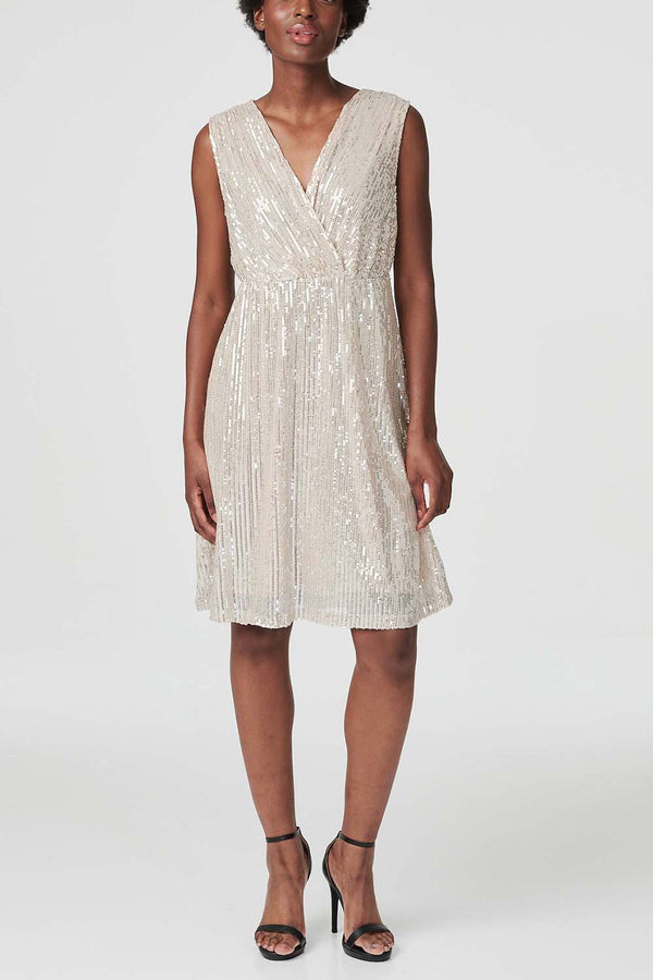 Gold | Sequin Wrap Front Short Dress