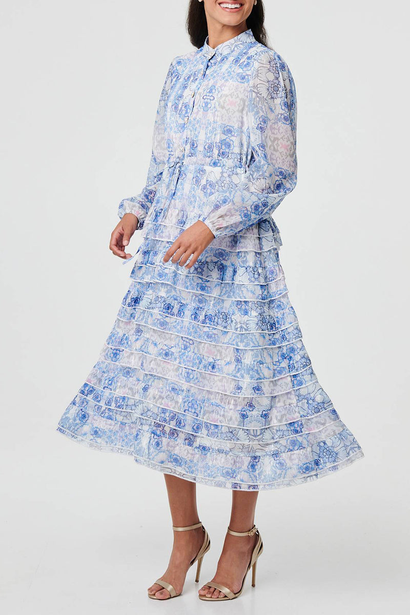 MULTIBLUE| Floral Button Front Midi Dress