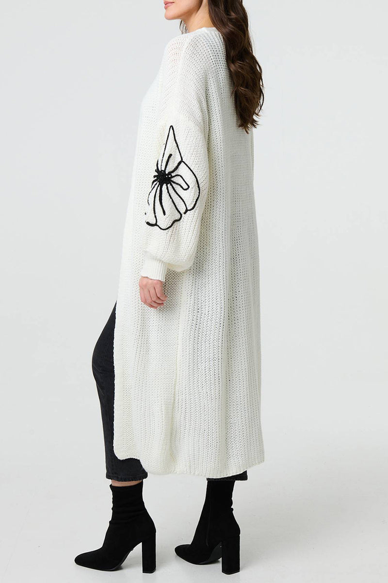 IVORY | Floral Embroidered Longline Cardigan