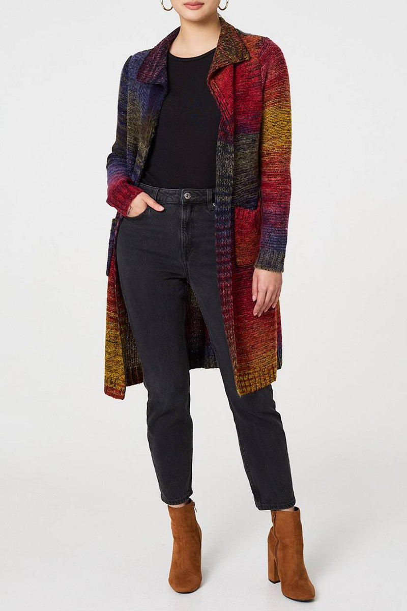 MULTI GREEN | Rainbow Knit Open Longline Cardigan