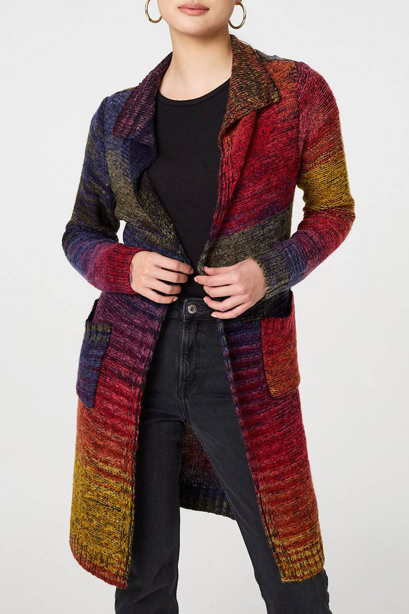 MULTI GREEN | Rainbow Knit Open Longline Cardigan