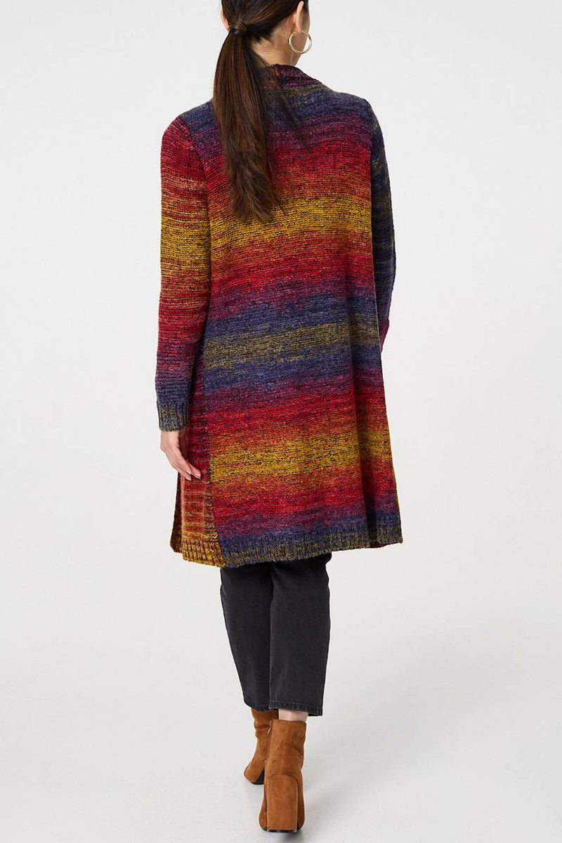 MULTI GREEN | Rainbow Knit Open Longline Cardigan