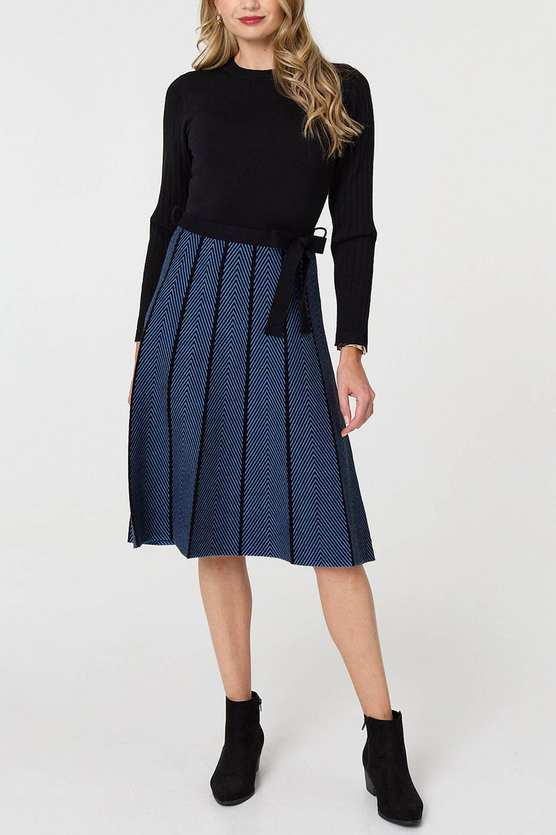 BLUE | Chevron Print Knee Length Jumper Dress