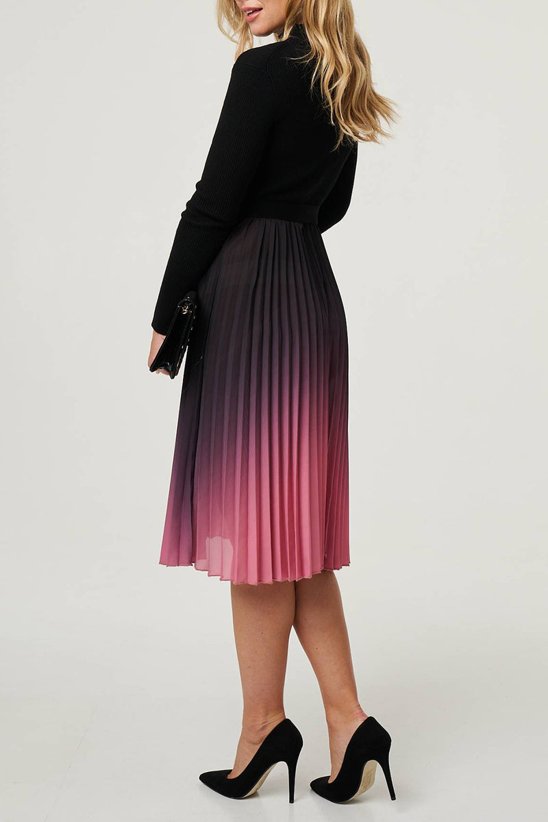 BLACK | Ombre Pleated Jumper Knee Length Dress