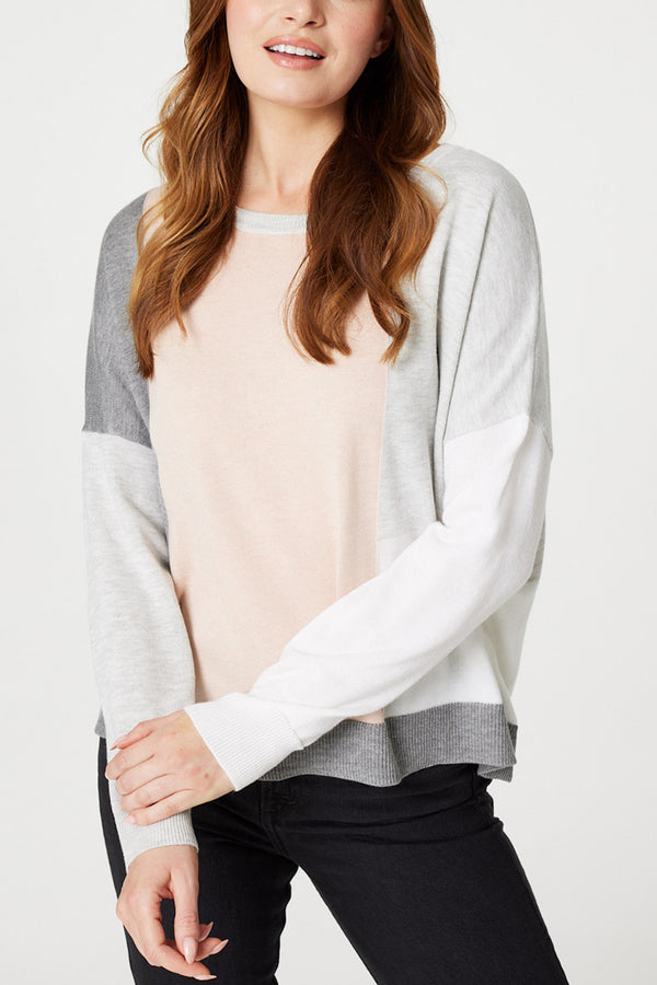 Blush --Colour Block Relaxed Knit Jumper