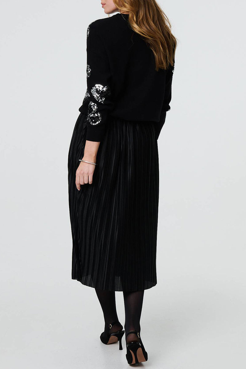 BLACK | Sequin Heart Embellished Knit Jumper