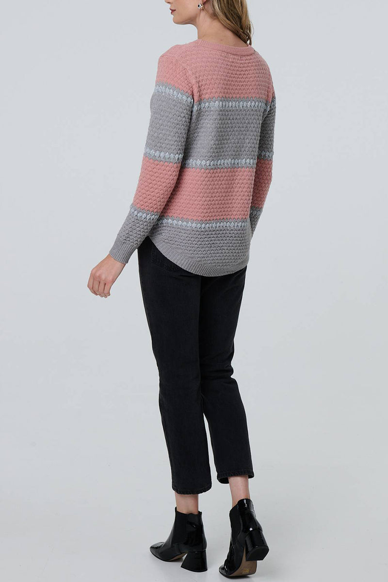 MULTI PINK | Striped Texture Long Sleeve Jumper