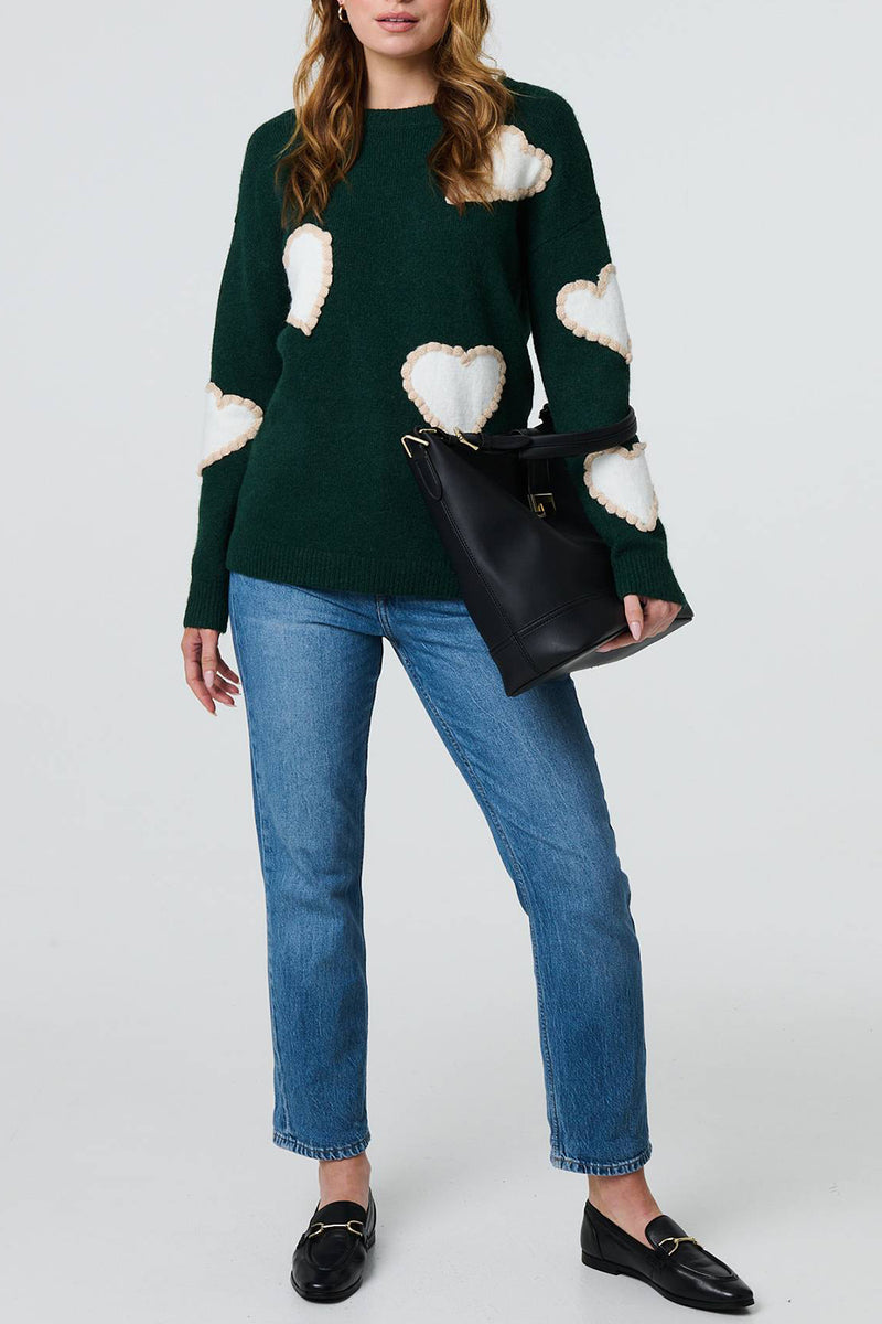 GREEN | Heart Detail Long Sleeve Jumper