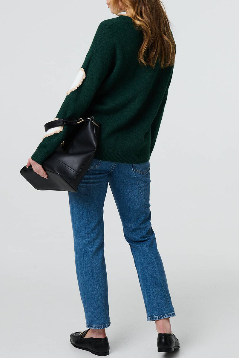 GREEN | Heart Detail Long Sleeve Jumper