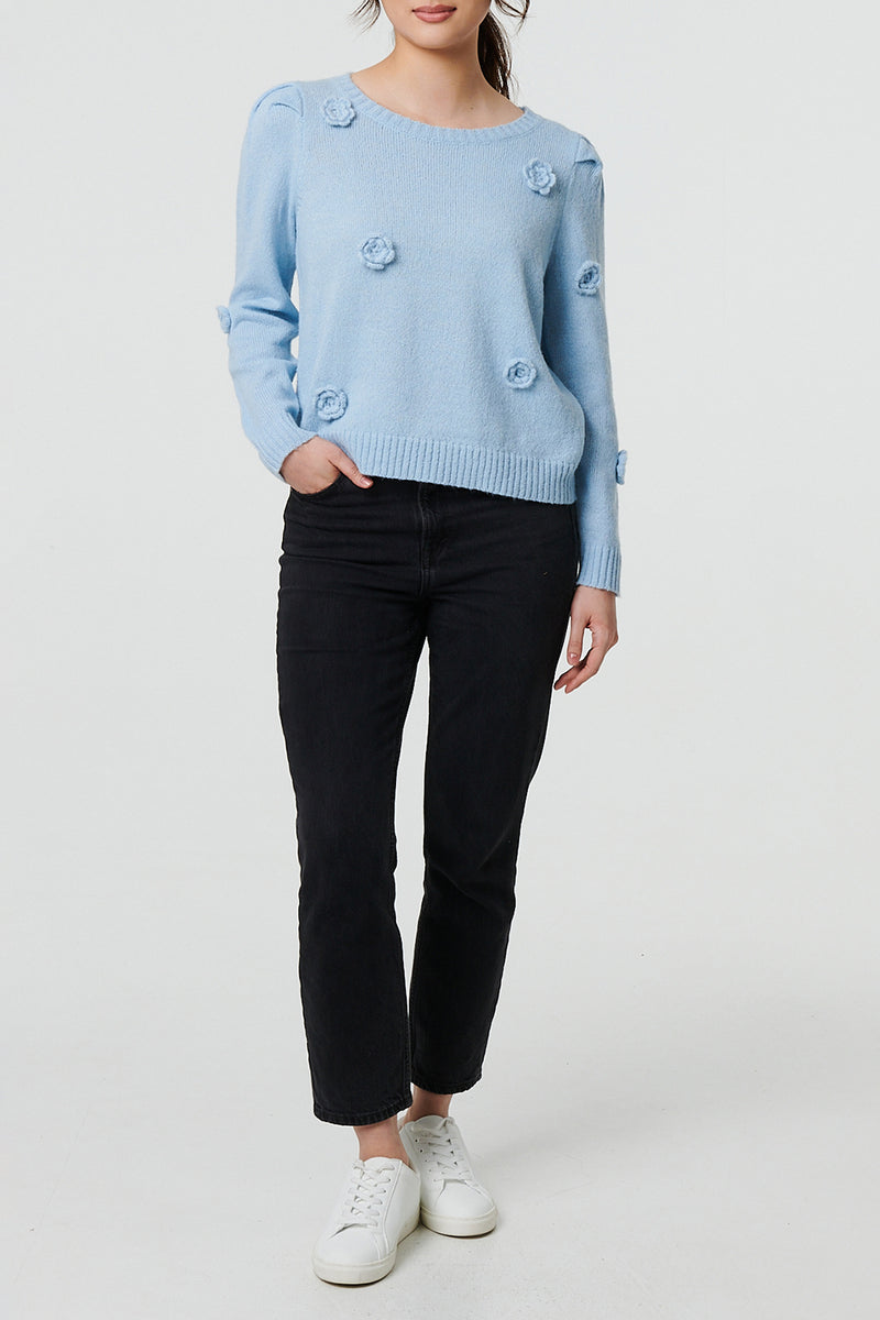 BLUE | Floral Embroidered Long Sleeve Jumper