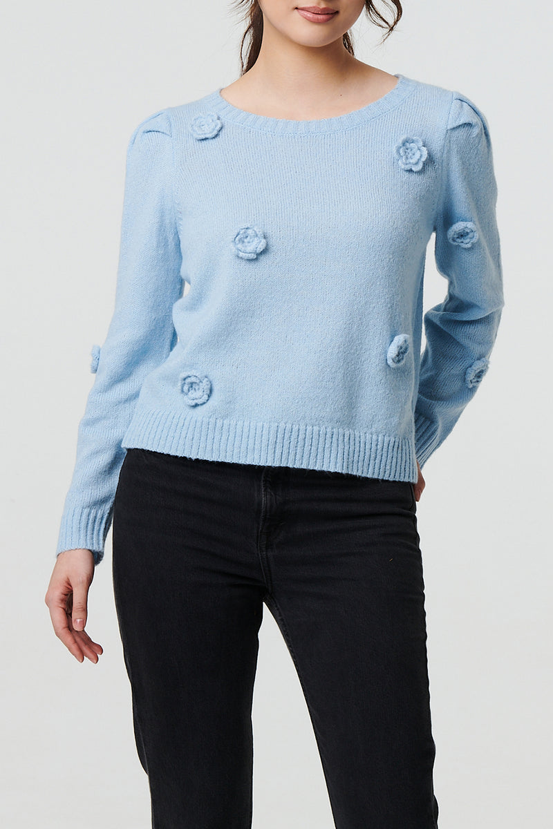 BLUE | Floral Embroidered Long Sleeve Jumper