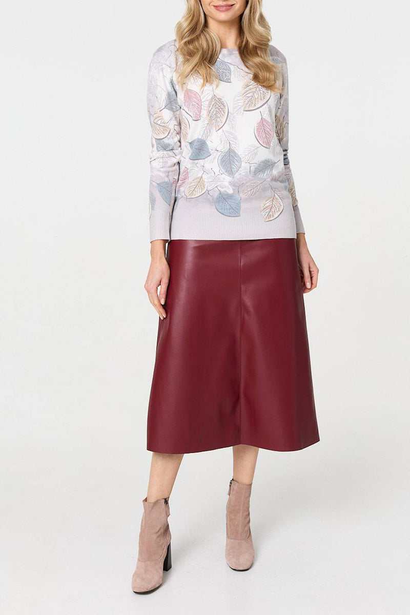 GREY | Leaf Print Sequin Embellished Jumper