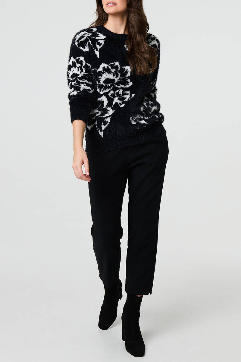 BLACK | Floral Soft Knit Long Sleeve Jumper