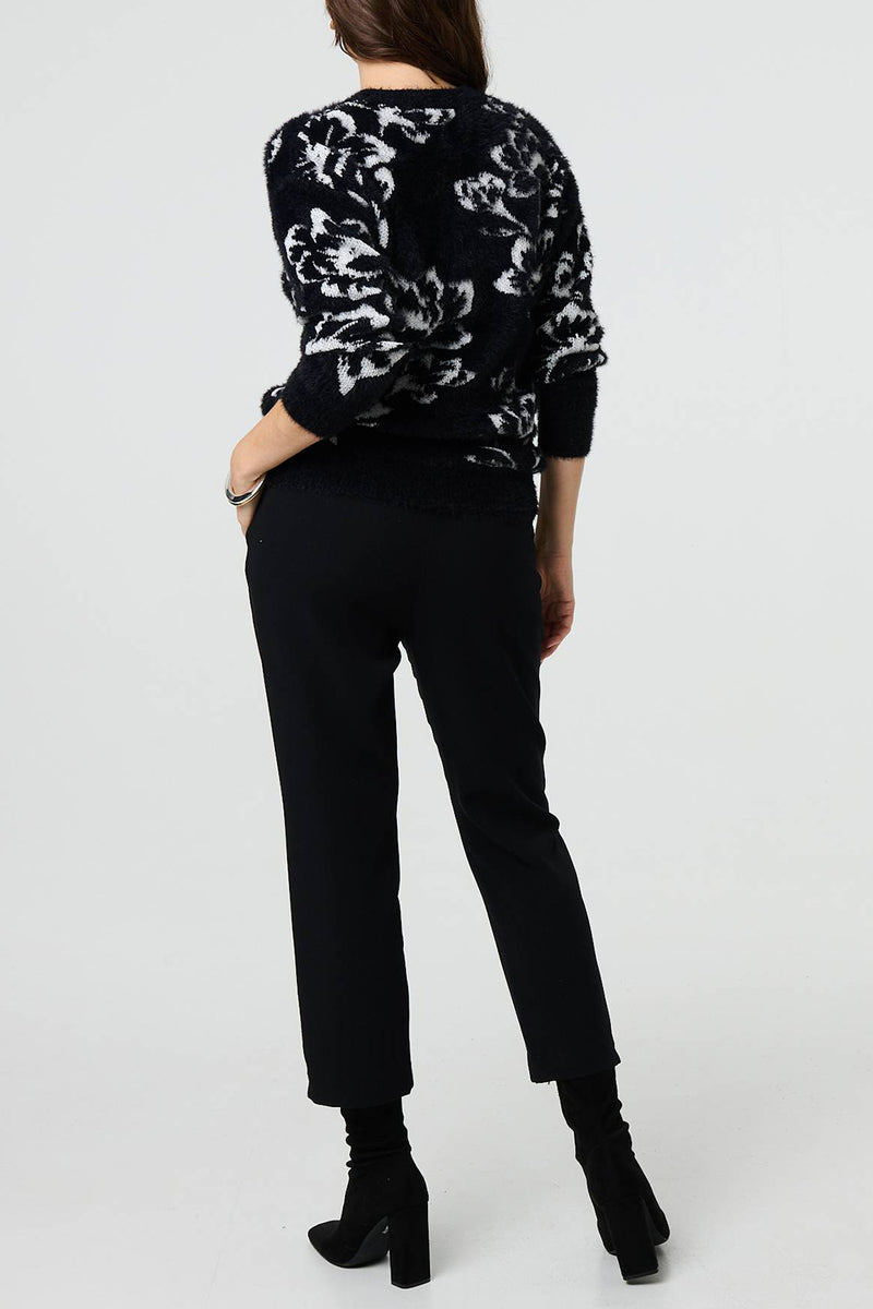 BLACK | Floral Soft Knit Long Sleeve Jumper