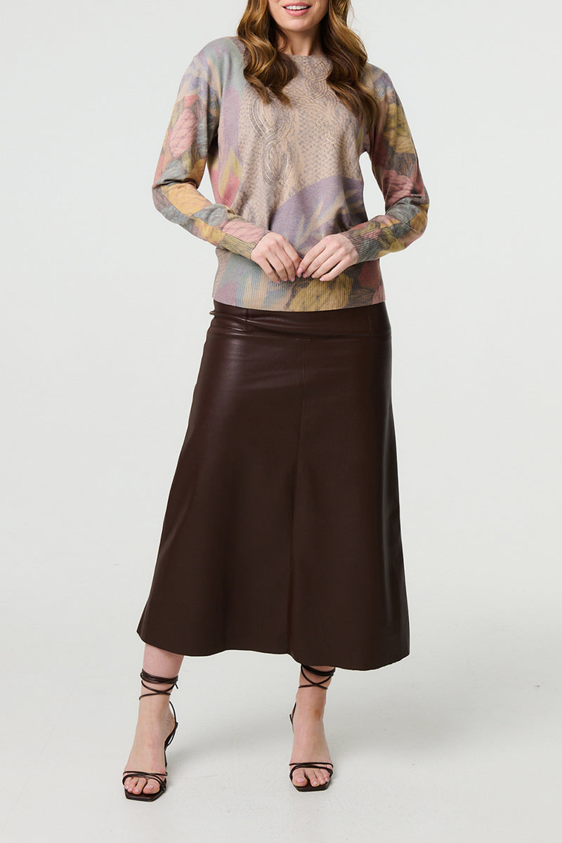 MULTI BEIGE | Printed Long Sleeve Relaxed Knit Top