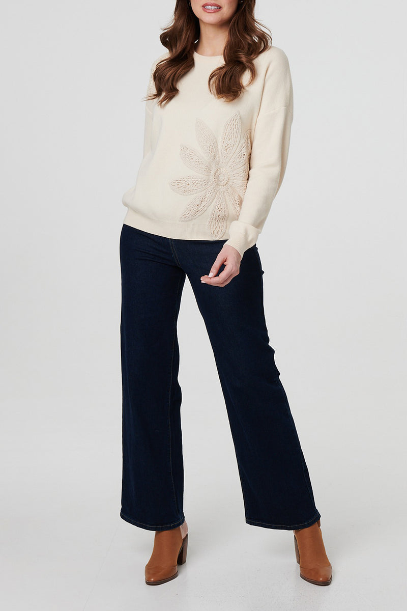 IVORY | Floral Embroidered Drop Shoulder Jumper