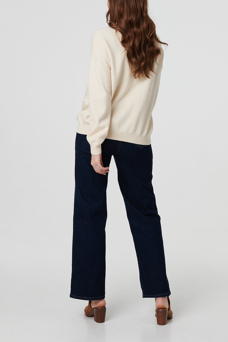 IVORY | Floral Embroidered Drop Shoulder Jumper