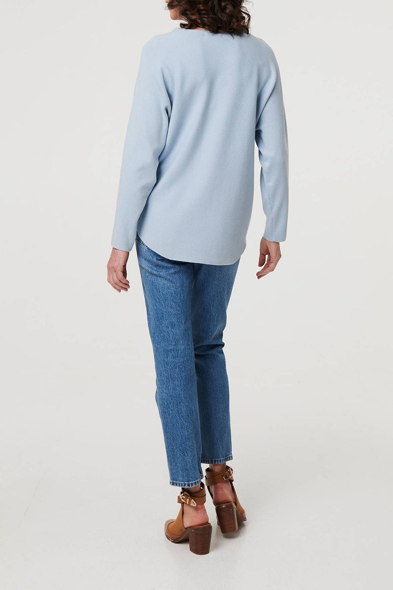 BLUE | Embellished Long Sleeve Knitted Top
