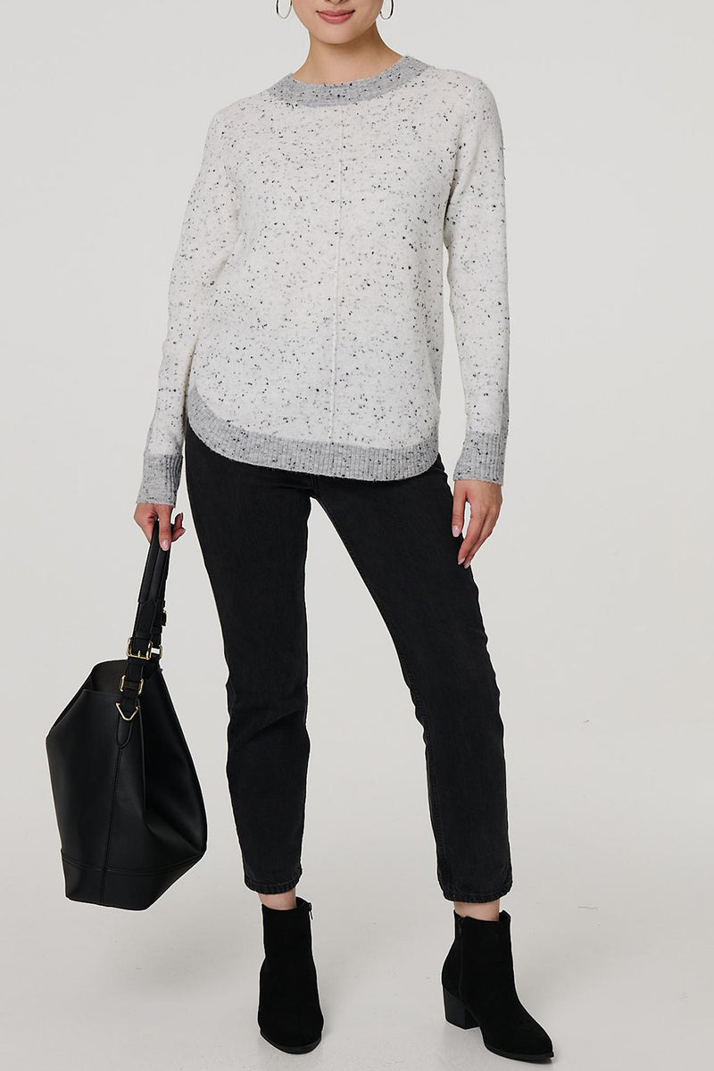 GREY | Dotty Knit Curved Hem Relaxed Jumper