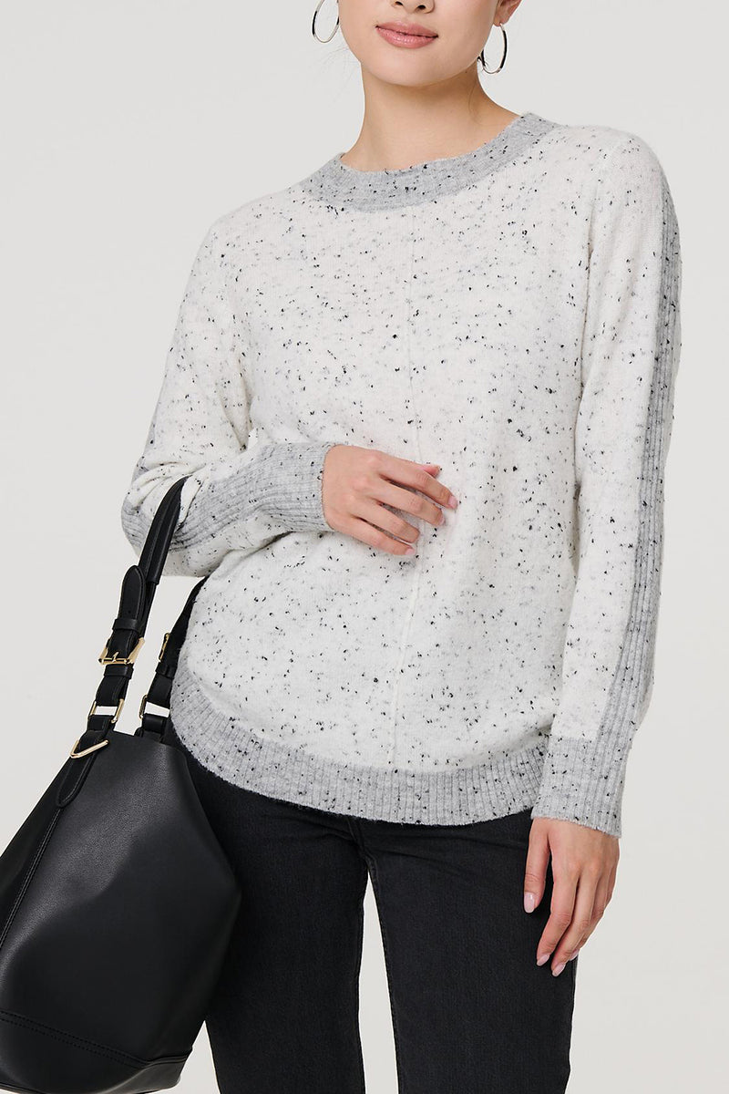 GREY | Dotty Knit Curved Hem Relaxed Jumper