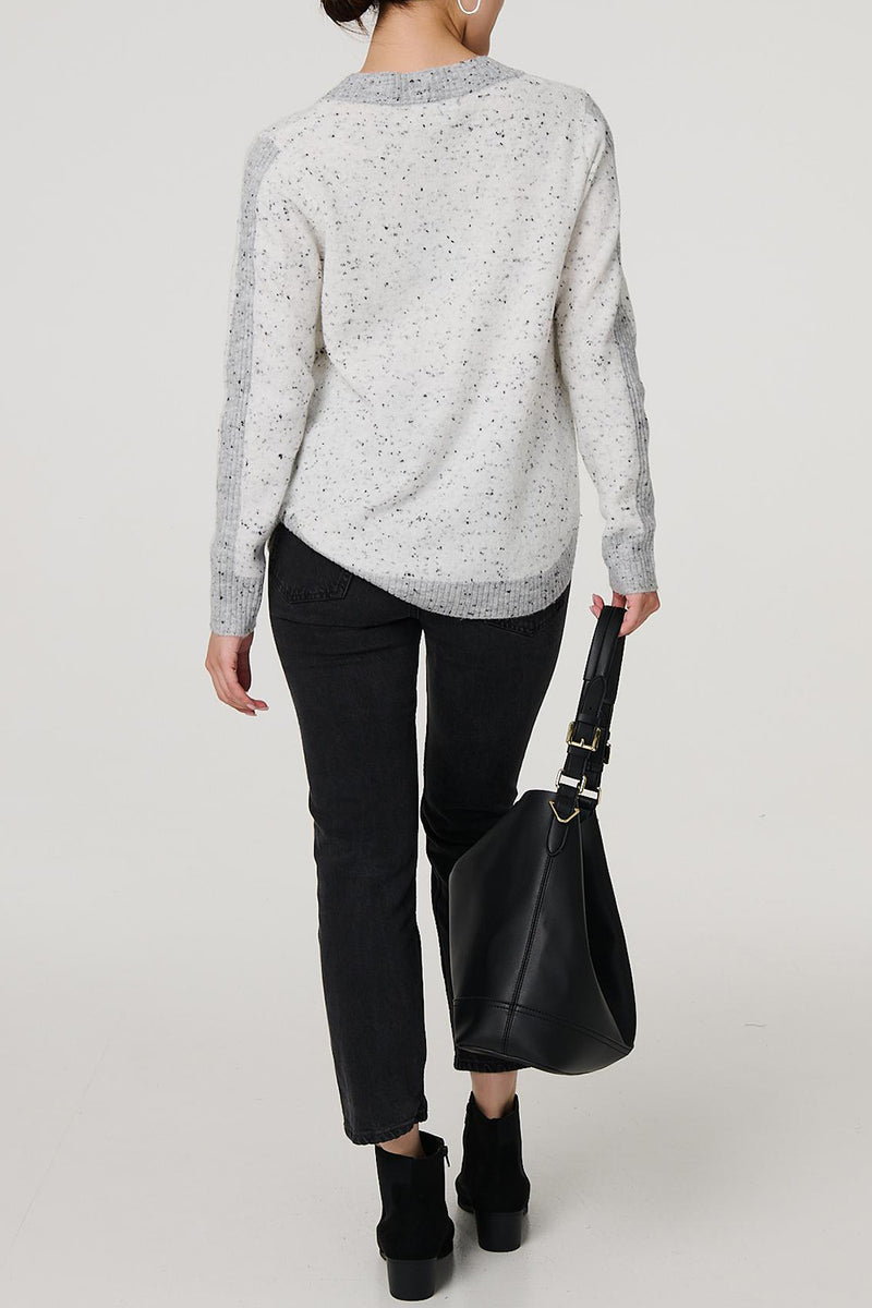 GREY | Dotty Knit Curved Hem Relaxed Jumper
