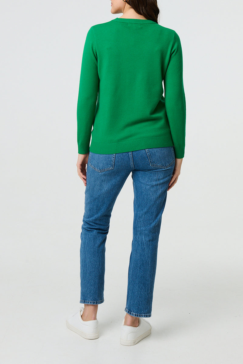 APPLE_GREEN | Floral Sequin Trim Long Sleeve Jumper