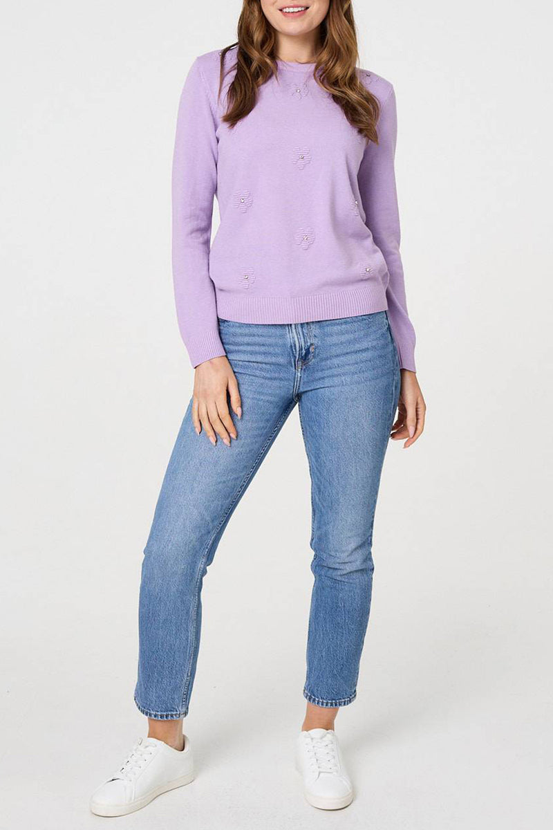 LILAC | Floral Sequin Trim Long Sleeve Jumper